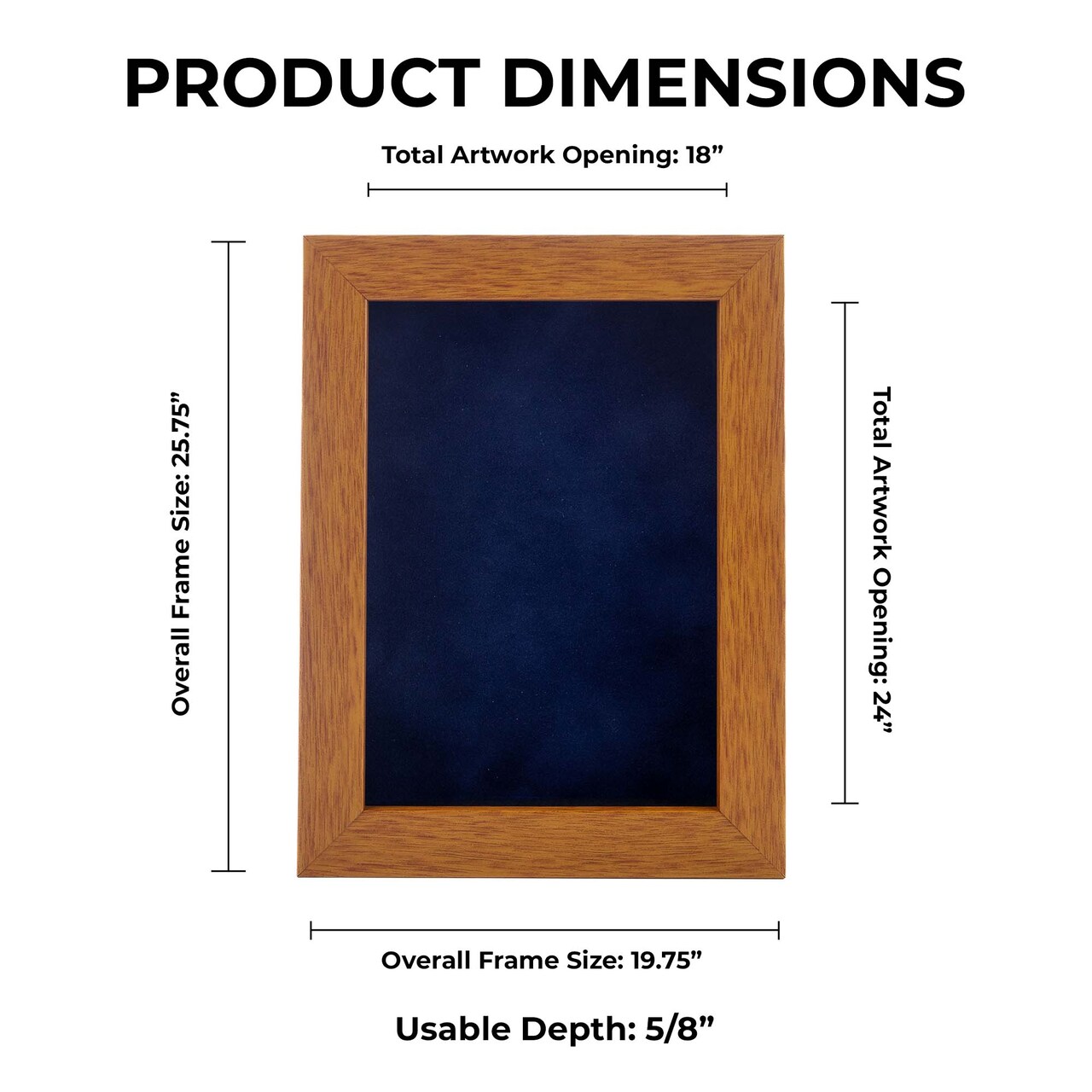 Warm Honey Brown Wood Shadow Box Frame with Acrylic Front - Navy Blue Suede Backing, 30 Sizes